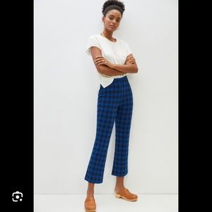 Maeve Anthropologie Mollie Cobalt Blue Plaid Check Kick Flare Pants